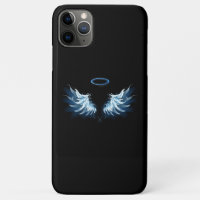Blue Glows Angel Wings auf schwarzem Hintergrund