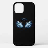Blue Glows Angel Wings auf schwarzem Hintergrund
