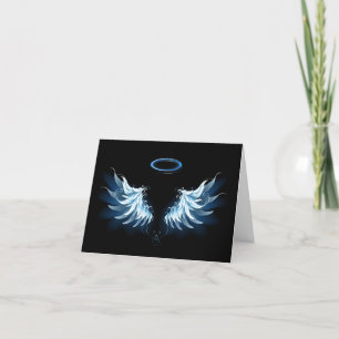 Blue Glows Angel Wings auf schwarzem Hintergrund Dankeskarte
