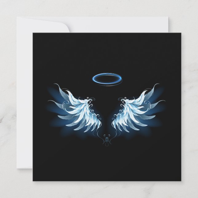 Blue Glows Angel Wings auf schwarzem Hintergrund Dankeskarte (Vorderseite)