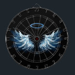 Blue Glows Angel Wings auf schwarzem Hintergrund Dartscheibe<br><div class="desc">Helle,  künstlerische,  blaue Engelsflügel auf schwarzem Hintergrund. Engel Flügel.</div>