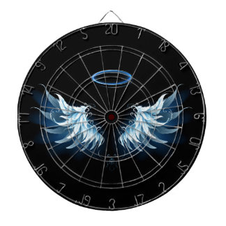 Blue Glows Angel Wings auf schwarzem Hintergrund Dartscheibe