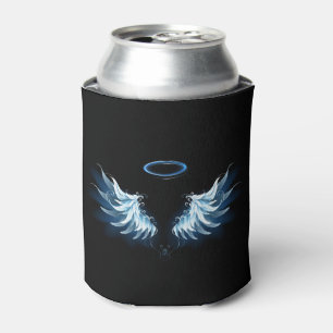 Blue Glows Angel Wings auf schwarzem Hintergrund Dosenkühler