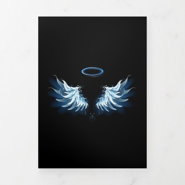 Blue Glows Angel Wings auf schwarzem Hintergrund Dreifach Gefaltete Karte (Cover)
