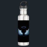 Blue Glows Angel Wings auf schwarzem Hintergrund Edelstahlflasche<br><div class="desc">Helle,  künstlerische,  blaue Engelsflügel auf schwarzem Hintergrund. Engel Flügel.</div>