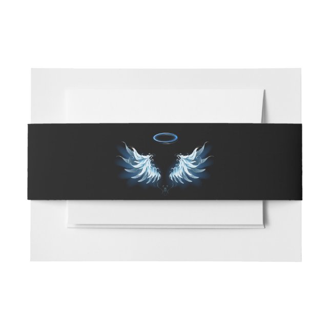 Blue Glows Angel Wings auf schwarzem Hintergrund Einladungsbanderole (Vorderseite Beispiel)
