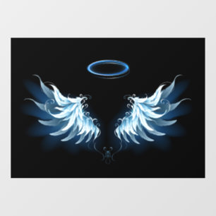 Blue Glows Angel Wings auf schwarzem Hintergrund Fensteraufkleber