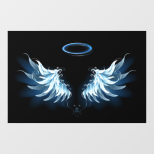 Blue Glows Angel Wings auf schwarzem Hintergrund Fensteraufkleber