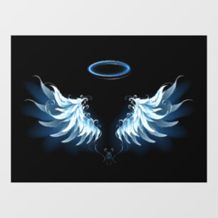 Blue Glows Angel Wings auf schwarzem Hintergrund Fensteraufkleber