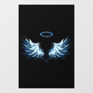 Blue Glows Angel Wings auf schwarzem Hintergrund Fensteraufkleber