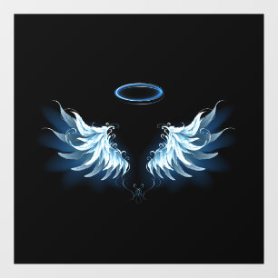 Blue Glows Angel Wings auf schwarzem Hintergrund Fensteraufkleber