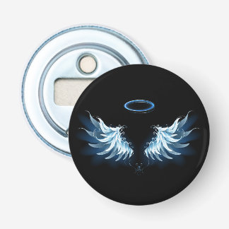 Blue Glows Angel Wings auf schwarzem Hintergrund Flaschenöffner