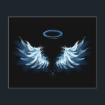 Blue Glows Angel Wings auf schwarzem Hintergrund Flyer<br><div class="desc">Helle,  künstlerische,  blaue Engelsflügel auf schwarzem Hintergrund. Engel Flügel.</div>