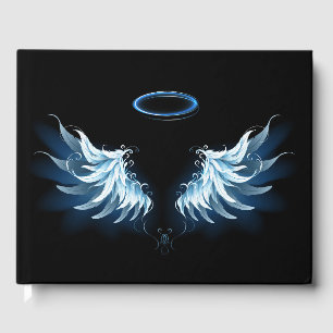 Blue Glows Angel Wings auf schwarzem Hintergrund Gästebuch