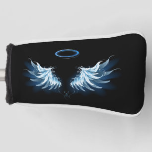 Blue Glows Angel Wings auf schwarzem Hintergrund Golf Headcover