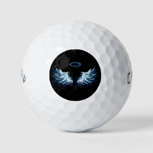 Blue Glows Angel Wings auf schwarzem Hintergrund Golfball