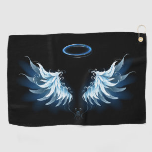 Blue Glows Angel Wings auf schwarzem Hintergrund Golfhandtuch
