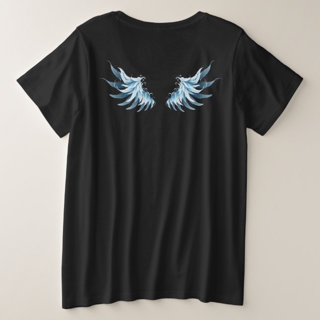 Blue Glows Angel Wings auf schwarzem Hintergrund Große Größe T-Shirt (Design Rückseite)