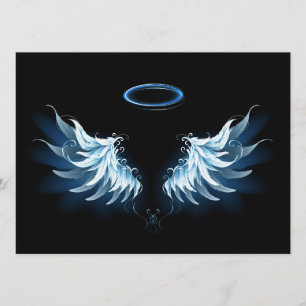 Blue Glows Angel Wings auf schwarzem Hintergrund Hinweiskarte