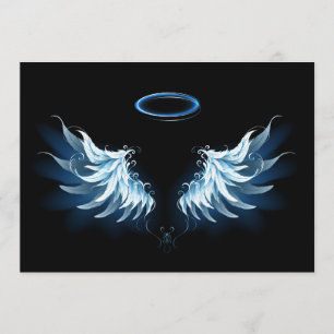 Blue Glows Angel Wings auf schwarzem Hintergrund Hinweiskarte