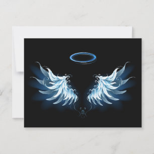 Blue Glows Angel Wings auf schwarzem Hintergrund Hinweiskarte