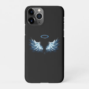 Blue Glows Angel Wings auf schwarzem Hintergrund iPhone 11Pro Hülle