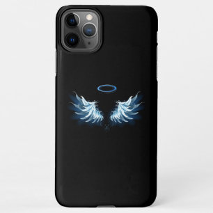 Blue Glows Angel Wings auf schwarzem Hintergrund iPhone 11Pro Max Hülle