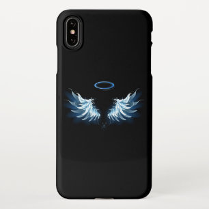 Blue Glows Angel Wings auf schwarzem Hintergrund iPhone Hülle
