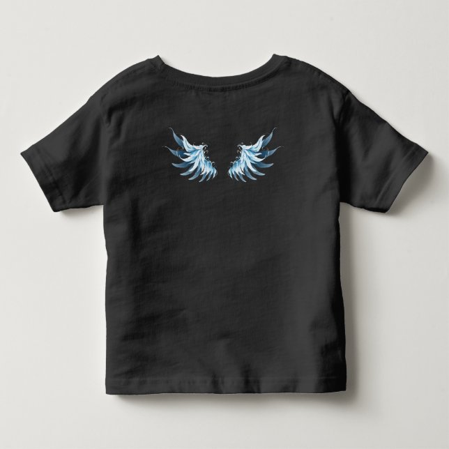 Blue Glows Angel Wings auf schwarzem Hintergrund Kleinkind T-shirt (Rückseite)