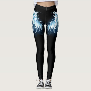 Blue Glows Angel Wings auf schwarzem Hintergrund Leggings