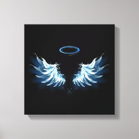 Blue Glows Angel Wings auf schwarzem Hintergrund