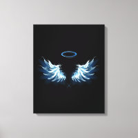 Blue Glows Angel Wings auf schwarzem Hintergrund