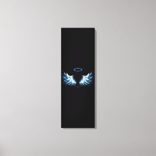 Blue Glows Angel Wings auf schwarzem Hintergrund Leinwanddruck