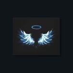 Blue Glows Angel Wings auf schwarzem Hintergrund Leinwanddruck<br><div class="desc">Helle,  künstlerische,  blaue Engelsflügel auf schwarzem Hintergrund. Engel Flügel.</div>