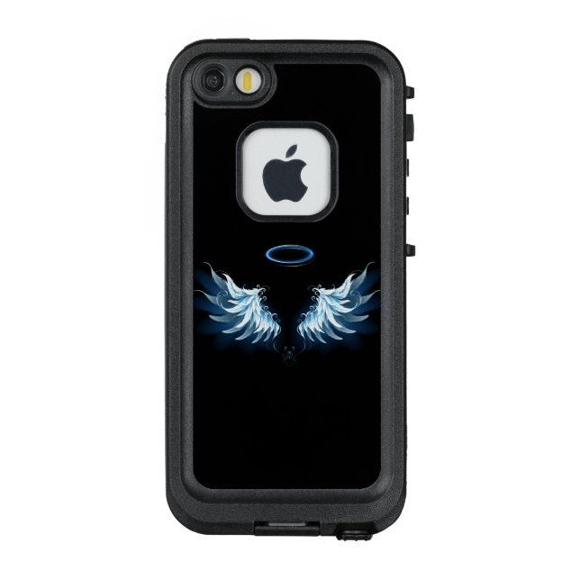 Blue Glows Angel Wings auf schwarzem Hintergrund LifeProof iPhone Hülle (Rückseite)
