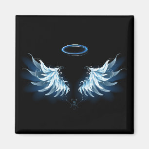 Blue Glows Angel Wings auf schwarzem Hintergrund Magnet