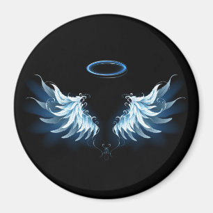 Blue Glows Angel Wings auf schwarzem Hintergrund Magnet