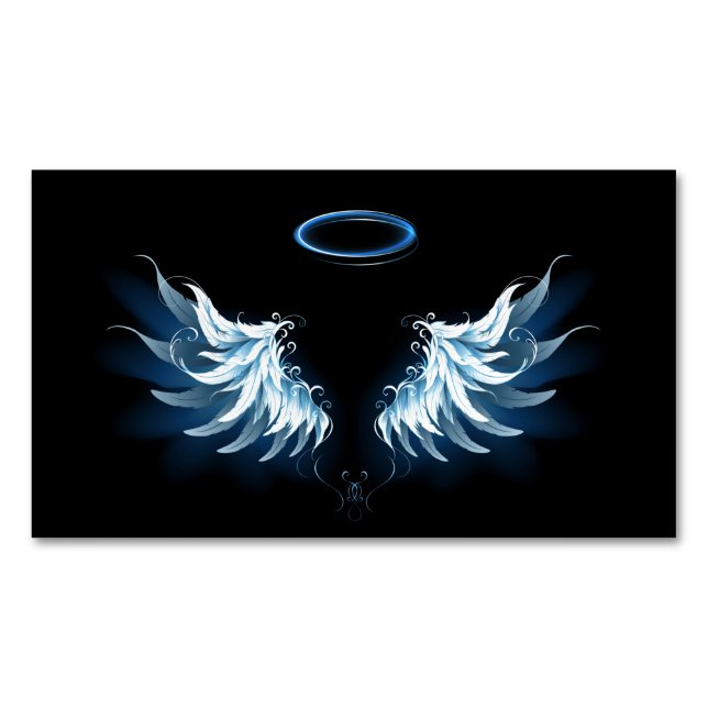 Blue Glows Angel Wings auf schwarzem Hintergrund Magnetische Visitenkarte (Vorderseite)