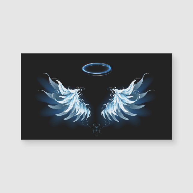 Blue Glows Angel Wings auf schwarzem Hintergrund Magnetkarte (Vorderseite)
