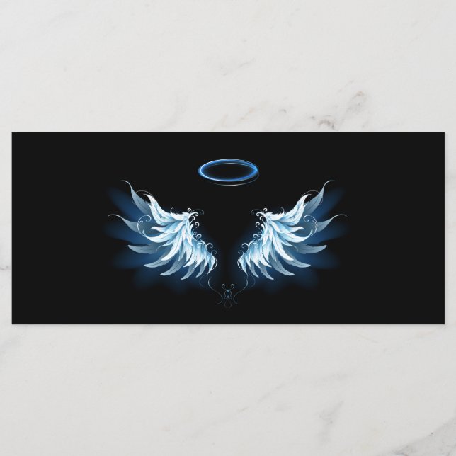 Blue Glows Angel Wings auf schwarzem Hintergrund Menükarte (Vorderseite)