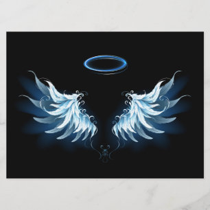 Blue Glows Angel Wings auf schwarzem Hintergrund Menükarte
