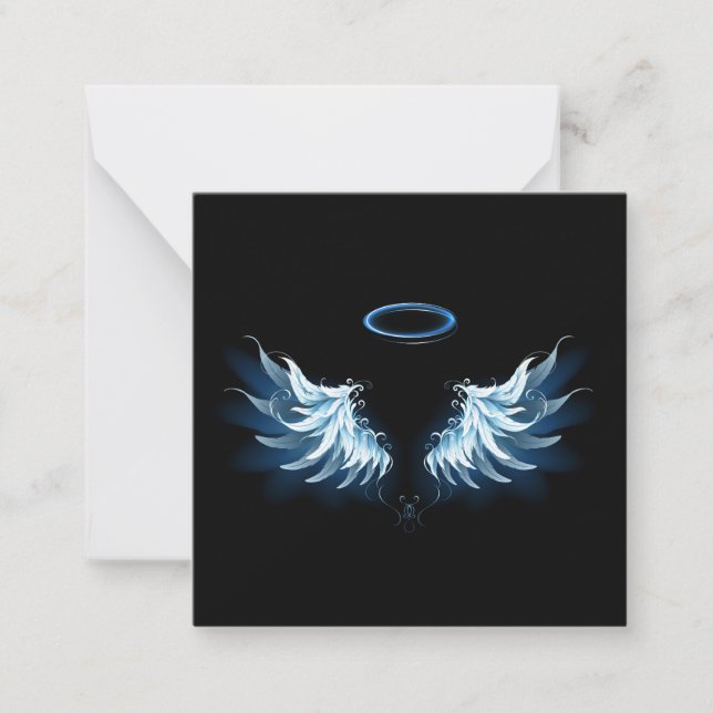 Blue Glows Angel Wings auf schwarzem Hintergrund Mitteilungskarte (Vorderseite)