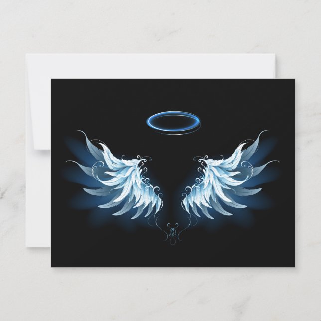 Blue Glows Angel Wings auf schwarzem Hintergrund Mitteilungskarte (Vorderseite)