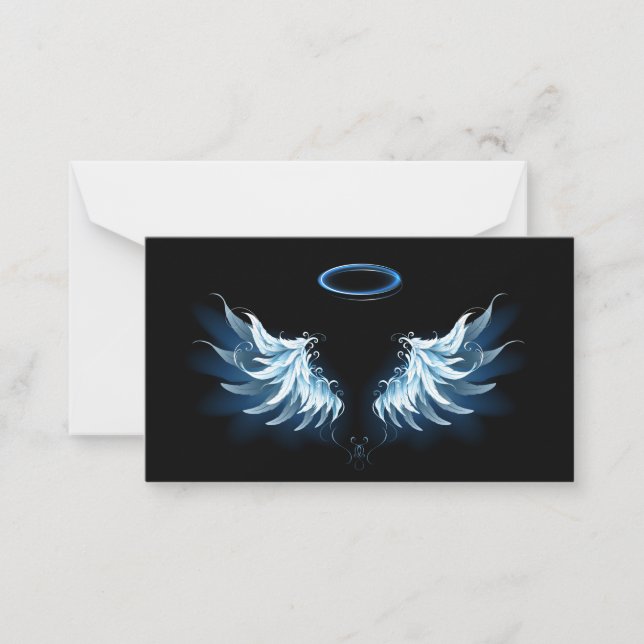 Blue Glows Angel Wings auf schwarzem Hintergrund Mitteilungskarte (Vorderseite)