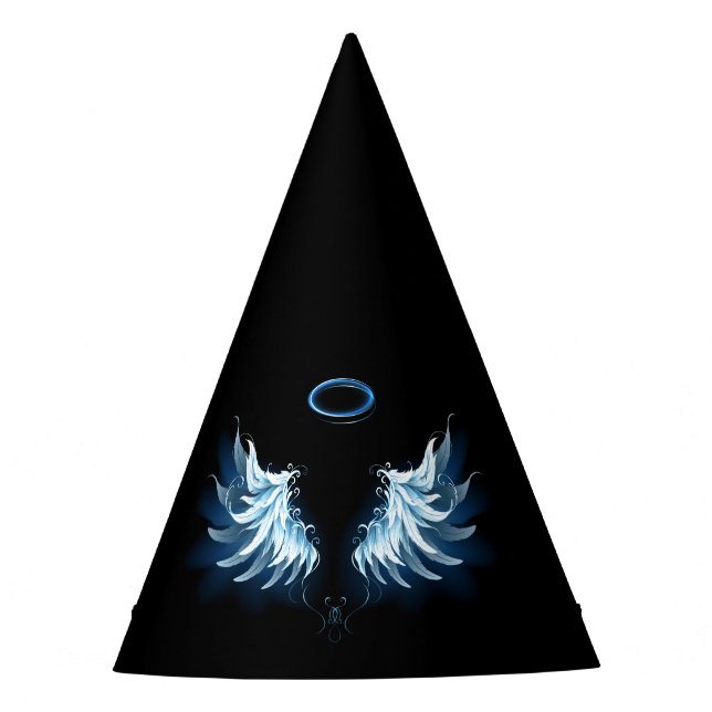 Blue Glows Angel Wings auf schwarzem Hintergrund Partyhütchen (Vorderseite)