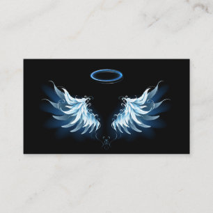 Blue Glows Angel Wings auf schwarzem Hintergrund Platzkarte