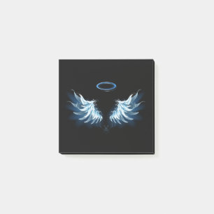 Blue Glows Angel Wings auf schwarzem Hintergrund Post-it Klebezettel