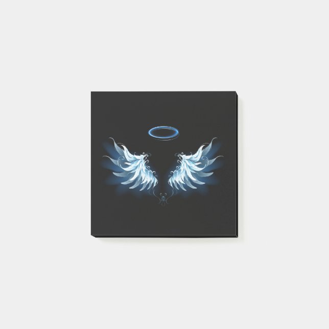 Blue Glows Angel Wings auf schwarzem Hintergrund Post-it Klebezettel (Vorderseite)