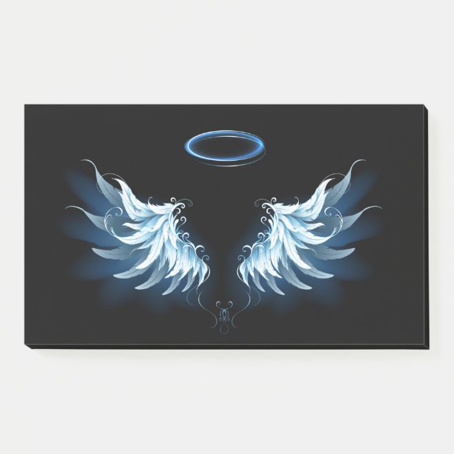 Blue Glows Angel Wings auf schwarzem Hintergrund Post-it Klebezettel (Vorderseite)