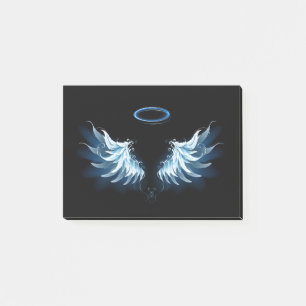 Blue Glows Angel Wings auf schwarzem Hintergrund Post-it Klebezettel